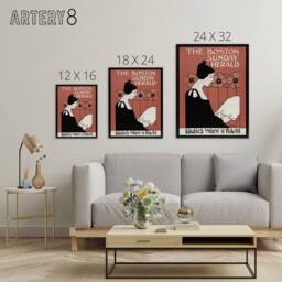 "Artery8 Herald Cover Poppies Art Nouveau Framed Canvas Wall Art Print Ethel Reed in Red - Size: W18"" x H24""" - thumbnail 4