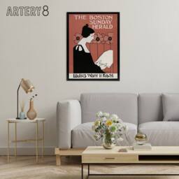 "Artery8 Herald Cover Poppies Art Nouveau Framed Canvas Wall Art Print Ethel Reed in Red - Size: W18"" x H24""" - thumbnail 3