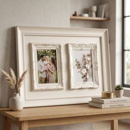 Orsina Black Meta 2 Photo Frame, Dual Picture Frame with Embossed Decorative Border, Picture Holder With Glass Panes in Cream - thumbnail 2