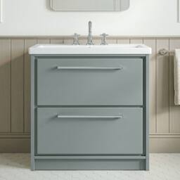 Balterley Bathroom Floor 2-Drawer Vanity Unit with Fireclay Basin, Grey, 800mm in Grey - thumbnail 3
