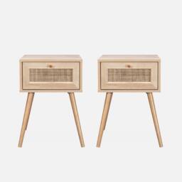 sweeek Pair Of Woven Rattan Bedside Tables With Drawer in Light Brown - thumbnail 2