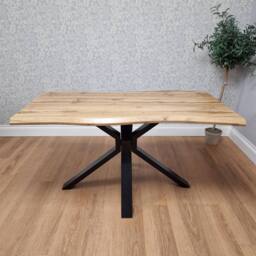 KOSY KOALA Durable Wooden Dining Table with X-Shaped Iron Legs, Curved Edge in Brown - thumbnail 4