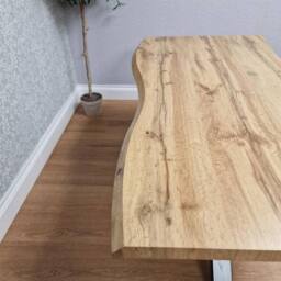 KOSY KOALA Durable Wooden Dining Table with X-Shaped Iron Legs, Curved Edge in Brown - thumbnail 7