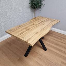 KOSY KOALA Durable Wooden Dining Table with X-Shaped Iron Legs, Curved Edge in Brown - thumbnail 1