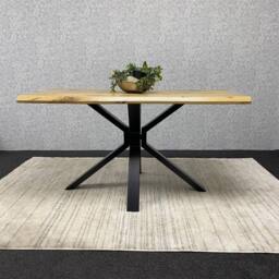 KOSY KOALA Durable Wooden Dining Table with X-Shaped Iron Legs, Curved Edge in Brown - thumbnail 8