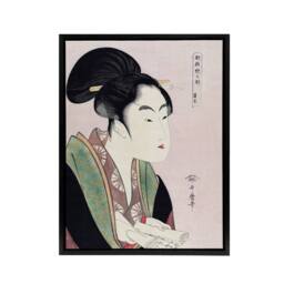 "Artery8 Woman Reading Scroll Portrait Framed Canvas Wall Art Print Kitagawa in Pink - Size: W12"" x H16""" - thumbnail 1
