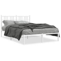 Berkfield Home Metal Bed Frame without Mattress with Headboard White 120x200cm - Size: Small Double - thumbnail 2
