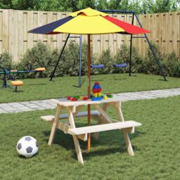 Berkfield Home Picnic Table for 4 Kids with Umbrella Hole Solid Wood Fir in Brown - thumbnail 3