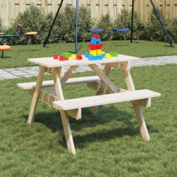 Berkfield Home Picnic Table for 4 Kids with Umbrella Hole Solid Wood Fir in Brown - thumbnail 1