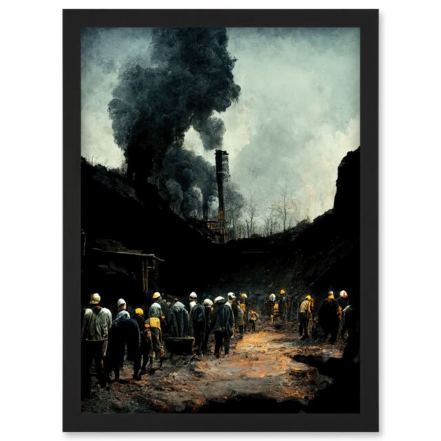 Artery8 Coal Miners Yorkshire Pithead Colliery Artwork Framed Wall Art Print A4 in Black - image 1