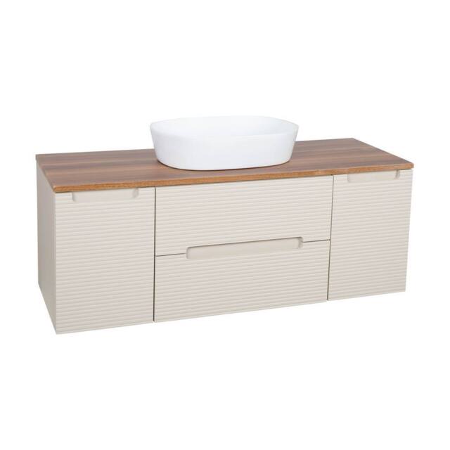 Bathroom Kingdom Monza Oatmeal & Walnut Fluted Wall Hung Vanity Drawer Basin 1200mm - image 1
