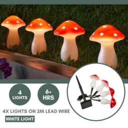 Marco Paul 4 Pack of Red Resin Mushroom Solar Stake Lights 10cm - thumbnail 7