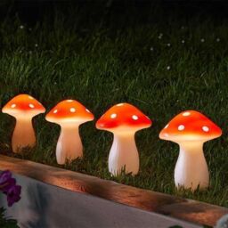 Marco Paul 4pc Solar Fairy Mushroom Stake Lights in Red