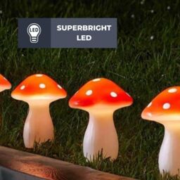 Marco Paul 4 Pack of Red Resin Mushroom Solar Stake Lights 10cm - thumbnail 2