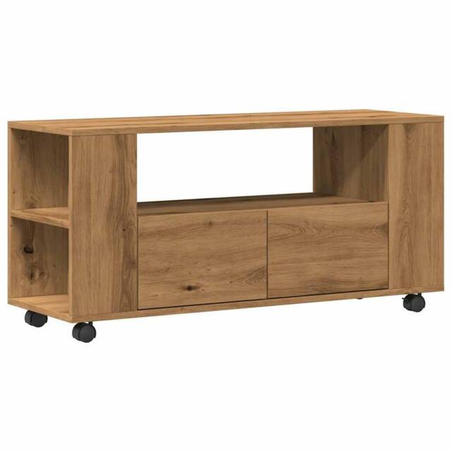 Berkfield Home TV Cabinet with Wheels Artisan Oak 102x34.5x43 cm Engineered Wood in Brown - image 1