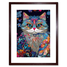 "Artery8 Wall Art Print Alice in Wonderland Original Cheshire Cat Colourful Psychedelic Floral Pattern Artwork Framed 9X7 Inch - Size: W7"" x H9""" - thumbnail 1