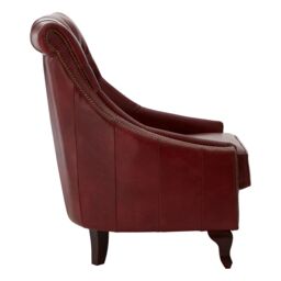 Orsina Red Leather Studded Armchair, Stately Lounge Chair With Quilted Backrest, Copper Studded Armrest Chair - thumbnail 4