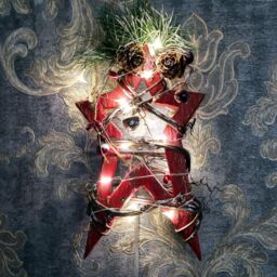 Shatchi 20cm Red Wooden LED Star Hanging Ornament Christmas Holiday Home décor with 15 Warm white LEDs - thumbnail 5