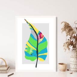 ARTZE Tropical Plant Blue & Green Abstract Minimalist Framed Print SIZE: A3 with White Frame in Mid Blue - Size: A4 - thumbnail 2