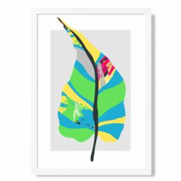 ARTZE Tropical Plant Blue & Green Abstract Minimalist Framed Print SIZE: A3 with White Frame in Mid Blue - Size: A4 - thumbnail 1