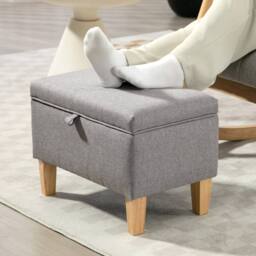 Wyld Haus Tonale Linen Light Grey Compact Storage Ottoman Natural Wooden Legs - thumbnail 8
