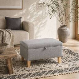 Wyld Haus Tonale Linen Light Grey Compact Storage Ottoman Natural Wooden Legs - thumbnail 1