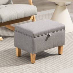 Wyld Haus Tonale Linen Light Grey Compact Storage Ottoman Natural Wooden Legs - thumbnail 7