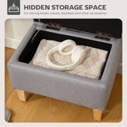 Wyld Haus Tonale Linen Light Grey Compact Storage Ottoman Natural Wooden Legs - thumbnail 4