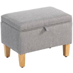 Wyld Haus Tonale Linen Light Grey Compact Storage Ottoman Natural Wooden Legs - thumbnail 2