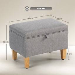 Wyld Haus Tonale Linen Light Grey Compact Storage Ottoman Natural Wooden Legs - thumbnail 3