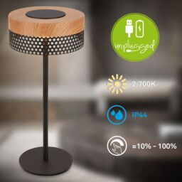 BRILONER Wood Colour Black Matt Battery Powered LED Table Lamp - thumbnail 2