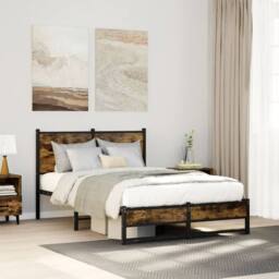 Berkfield Home Metal Bed Frame without Mattress Smoked Oak 120x190 cm Small Double in Brown - thumbnail 2