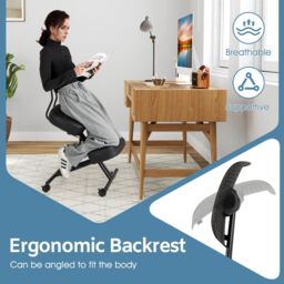 Costway Ergonomic Kneeling Chair Posture Correction Stool w/Back Support in Black - thumbnail 8