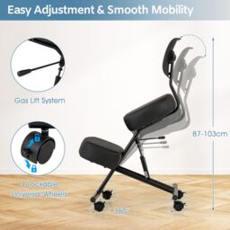 Costway Ergonomic Kneeling Chair Posture Correction Stool w/Back Support in Black - thumbnail 9