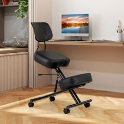 Costway Ergonomic Kneeling Chair Posture Correction Stool w/Back Support in Black - thumbnail 7
