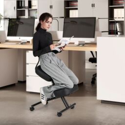Costway Ergonomic Kneeling Chair Posture Correction Stool w/Back Support in Black - thumbnail 3
