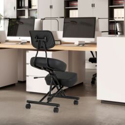 Costway Ergonomic Kneeling Chair Posture Correction Stool w/Back Support in Black - thumbnail 6