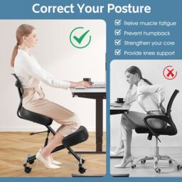Costway Ergonomic Kneeling Chair Posture Correction Stool w/Back Support in Black - thumbnail 5