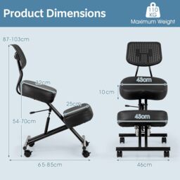 Costway Ergonomic Kneeling Chair Posture Correction Stool w/Back Support in Black - thumbnail 4