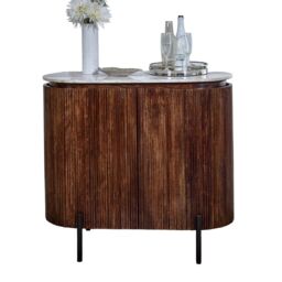 IH Design Tilden Mango Wood Sideboard/Drinks Cabinet - Marble Top & Metal Legs in White - thumbnail 5