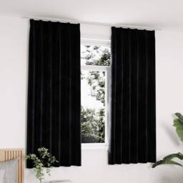 Berkfield Home Elegant Blackout Curtains 2 pcs with Hooks Velvet Black 140x175 cm - thumbnail 2