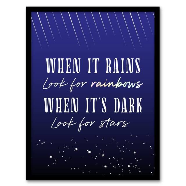 Artery8 When It's Dark Look For Stars Oscar Wilde Quote Framed Wall Art Print in Blue - Size: A4 - image 1