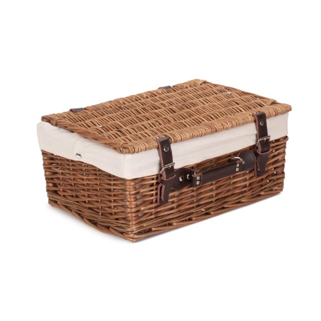 Red Hamper Wicker 40cm Double Steamed Picnic Basket with Cotton Lining in White - image 1