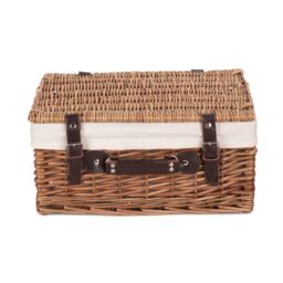 Red Hamper Wicker 40cm Double Steamed Picnic Basket with Cotton Lining in White - thumbnail 3