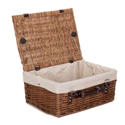 Red Hamper Wicker 40cm Double Steamed Picnic Basket with Cotton Lining in White - thumbnail 2