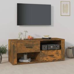 Berkfield Home TV Cabinet Smoked Oak 100x35x40 cm Engineered Wood in Brown - Size: 100 x 35 x 40 cm - thumbnail 2