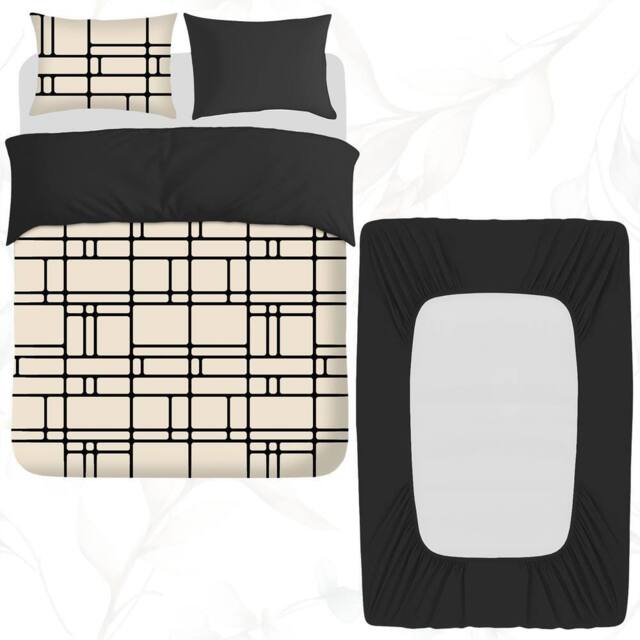 Grace Soft Touch Reversible Duvet Cover Set with Fitted Sheet in Taupe - Size: Double - image 1