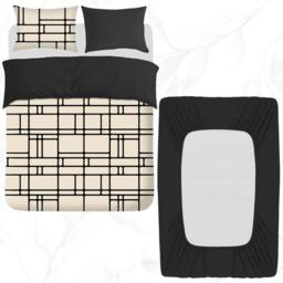 Grace Soft Touch Reversible Duvet Cover Set with Fitted Sheet in Taupe - Size: Double - thumbnail 1