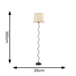ValueLights Wiggle Black Metal Floor Lamp with Linen Scallop Trim Tapered Lamp Shade & Bulb in Burnt Orange - thumbnail 6