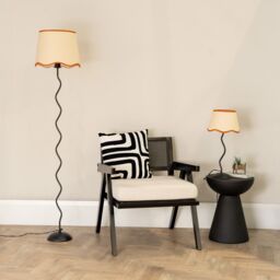 ValueLights Wiggle Black Metal Floor Lamp with Linen Scallop Trim Tapered Lamp Shade & Bulb in Burnt Orange - thumbnail 5